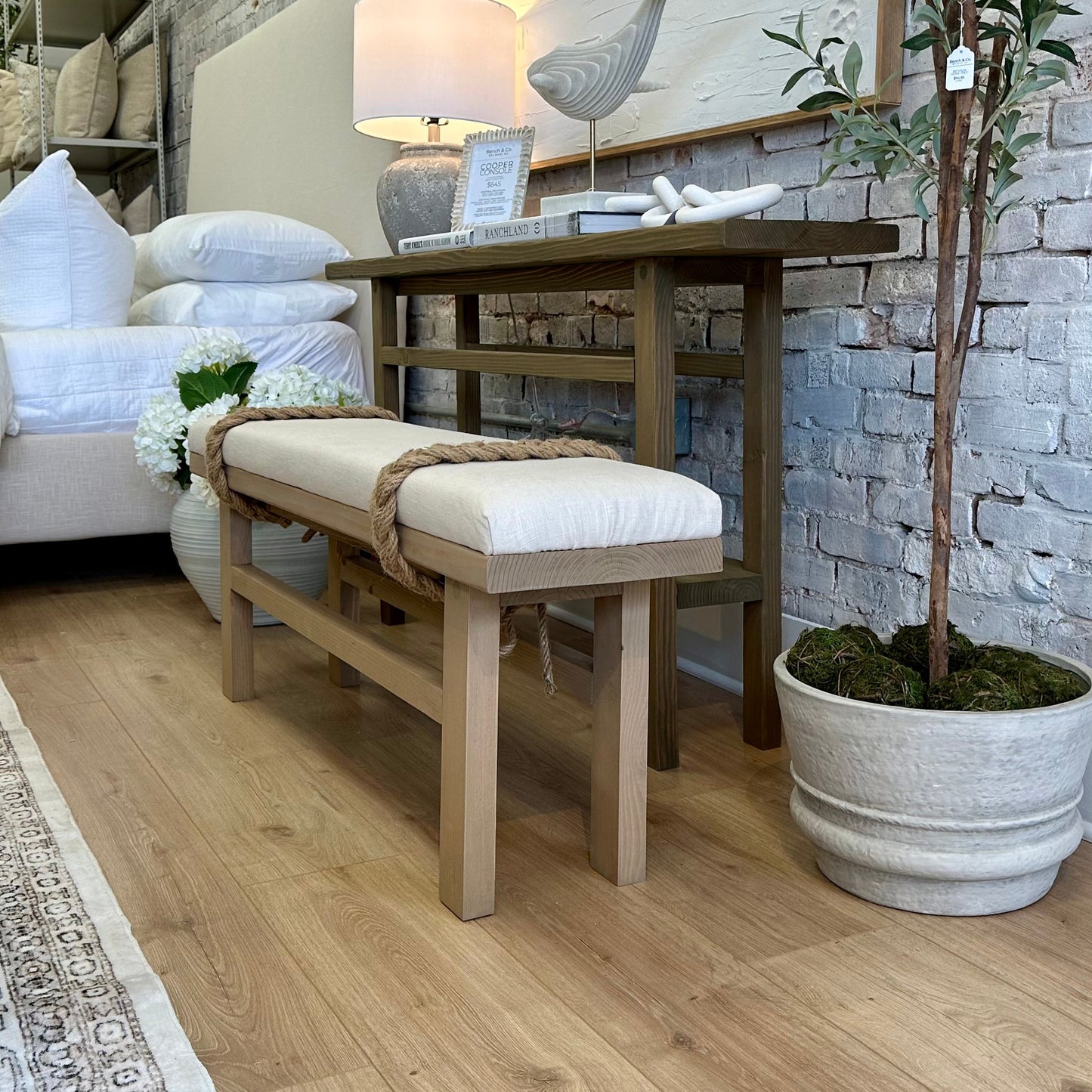 Modern Rustic Rope Bench | 'Beach Khaki'