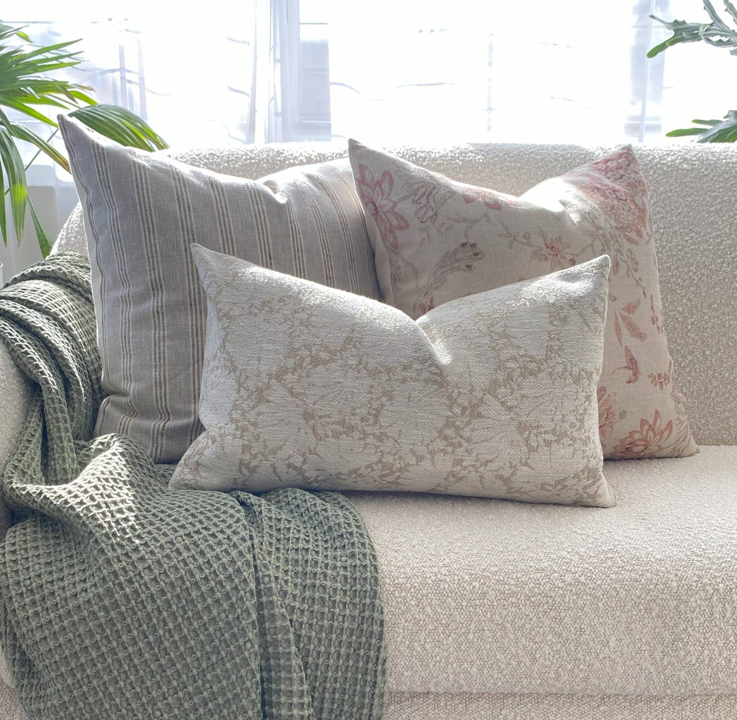 Cream Floral Throw Pillow Cover, Ivory Pillow | Evielle : 20x20