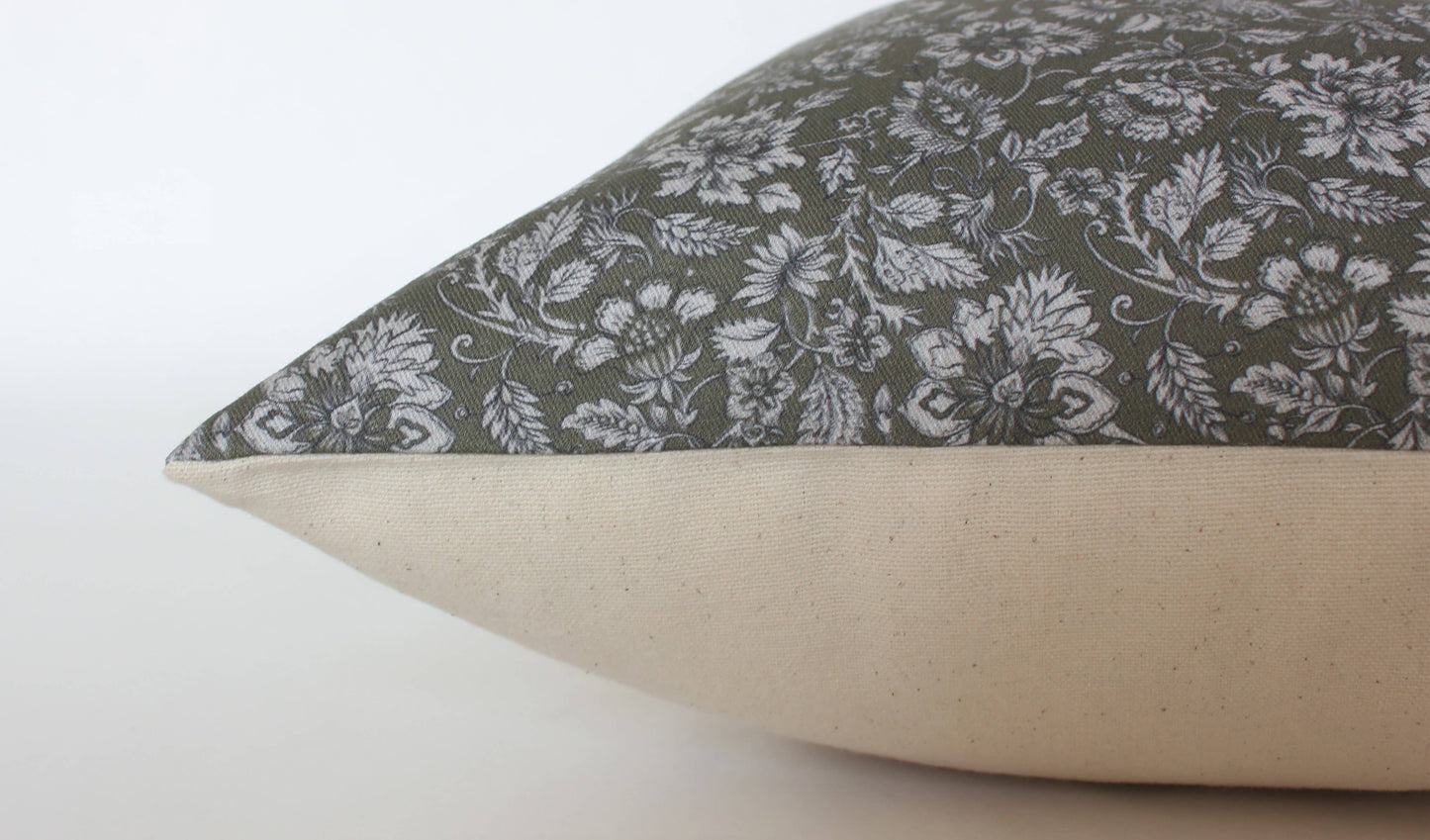 Olive Floral Pillow Cover, Designer Green Floral Pillow: 20x20