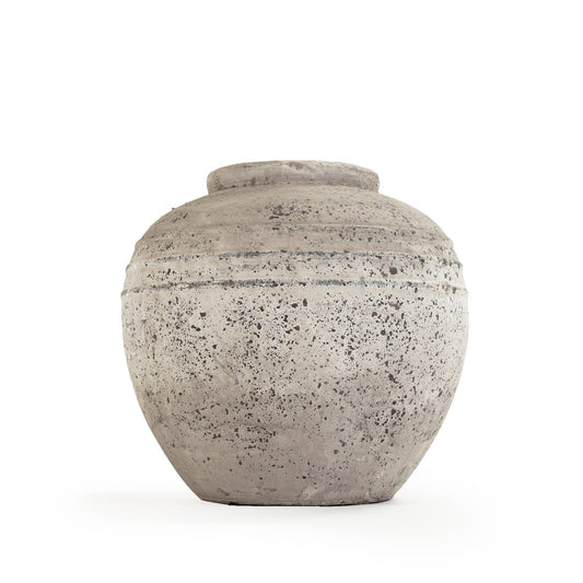 Distressed Grey Wash Pottery Jar (8489L A344): Distressed Grey Wash / Terracotta / Large