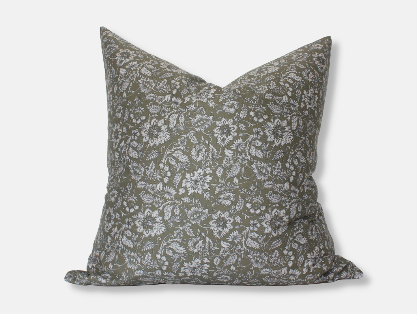 Olive Floral Pillow Cover, Designer Green Floral Pillow: 20x20