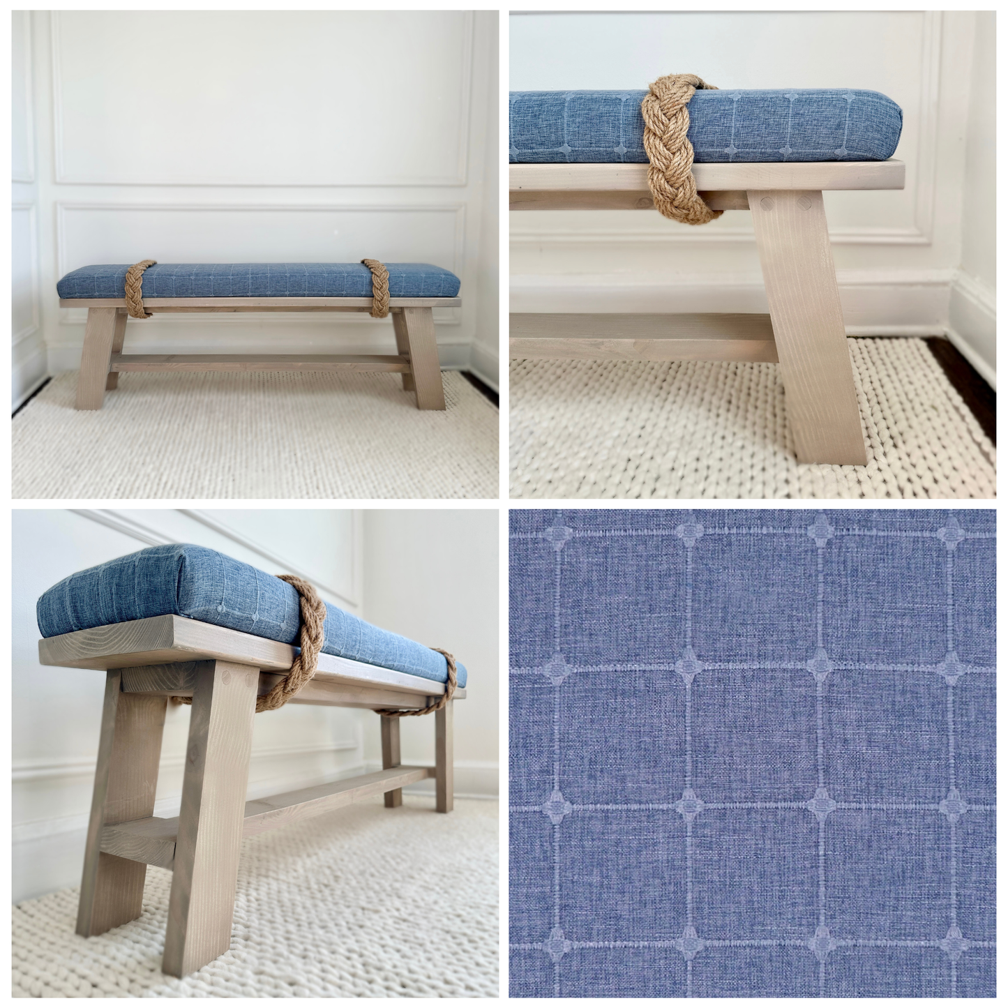 Farmhouse Rope Bench | 'Coastal Gray'