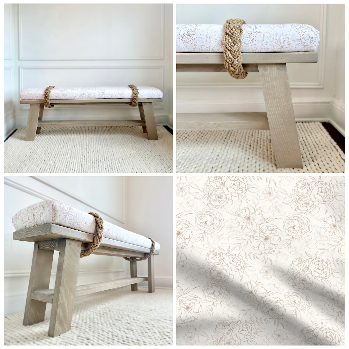 Farmhouse Rope Bench | 'Coastal Gray'